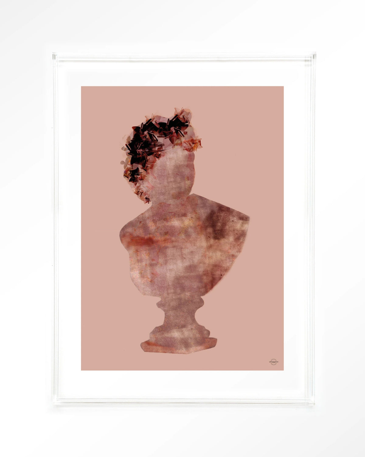 Eroded Roman Sculpture – romeinse buste op roze achtergrond – Art print – Acryl doorzichtig