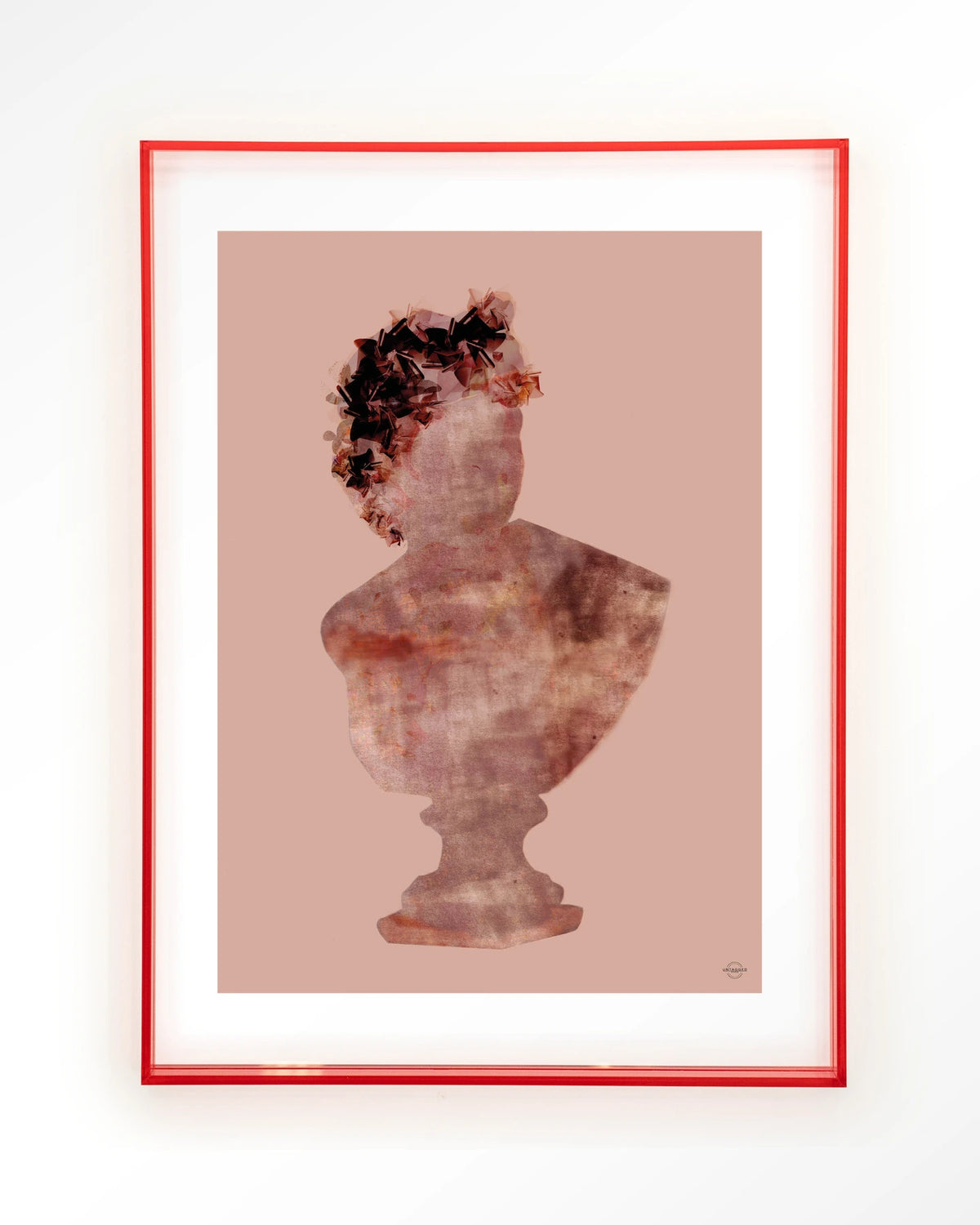 Eroded Roman Sculpture – romeinse buste op roze achtergrond – Art print – Acryl roze