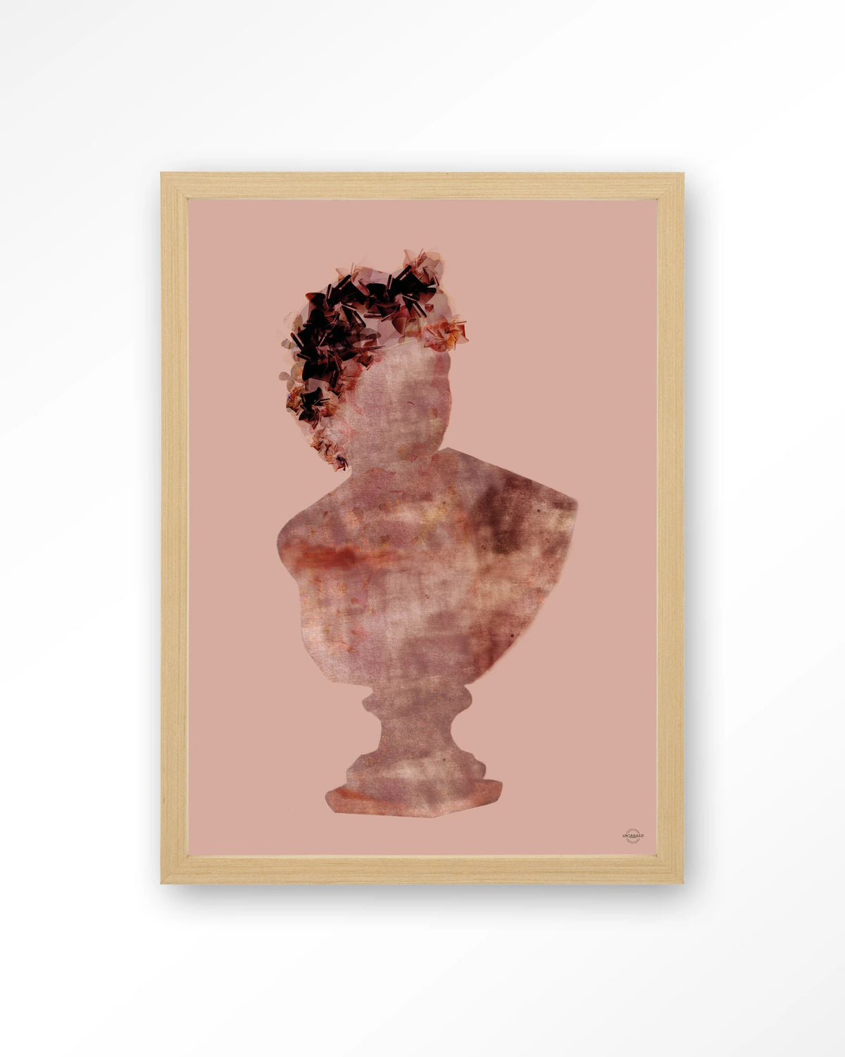 Eroded Roman Sculpture – romeinse buste op roze achtergrond – Art print – Hout naturel