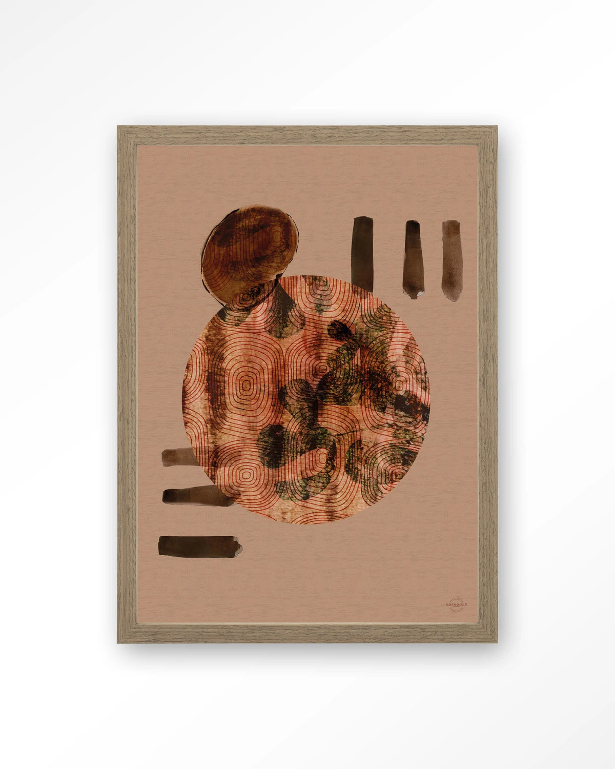Wabi-Sabi Lifelines – abstract cirkel in terracotta – Art print – Hout bruin