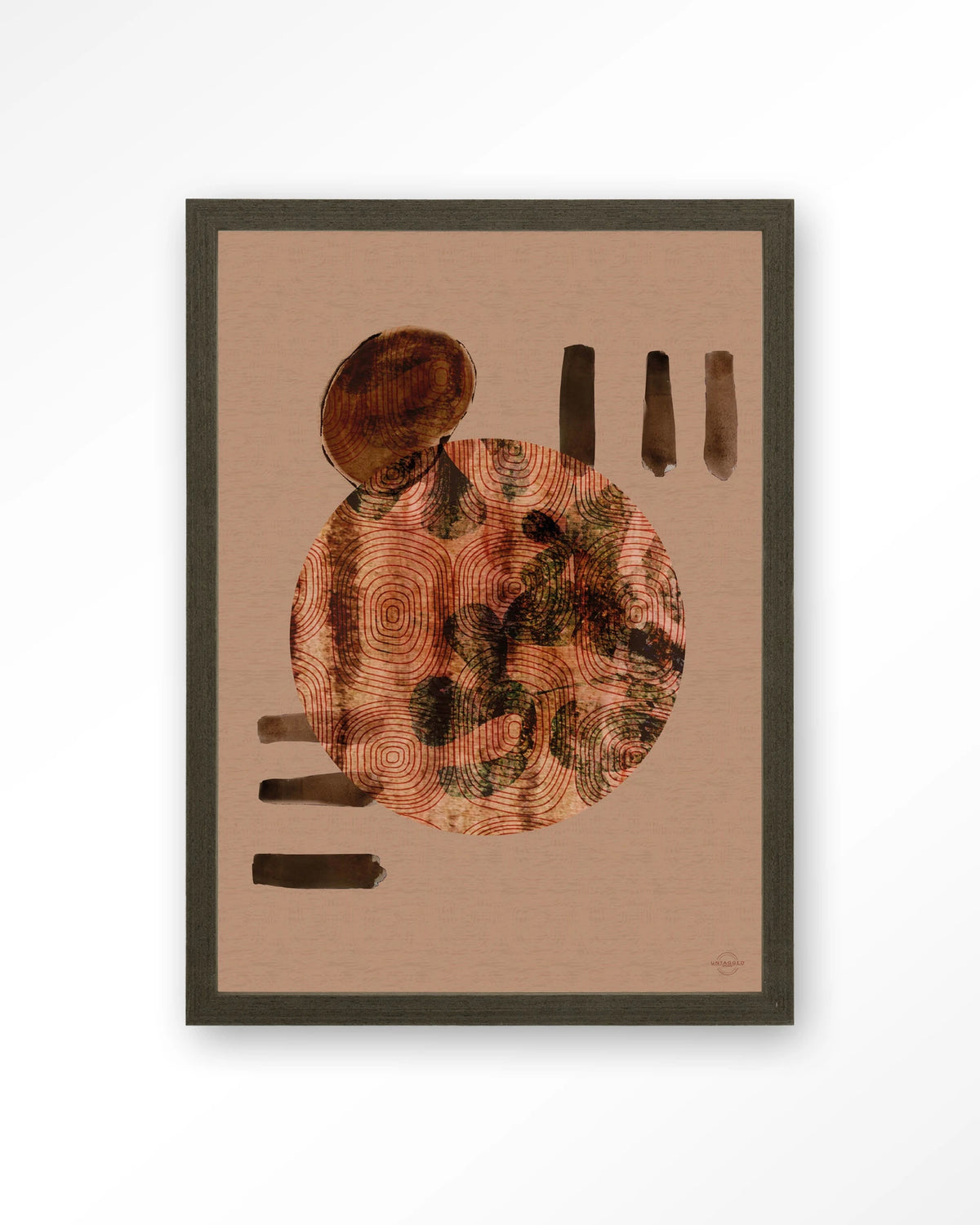 Wabi-Sabi Lifelines – abstract cirkel in terracotta – Art print – Hout donkerbruin