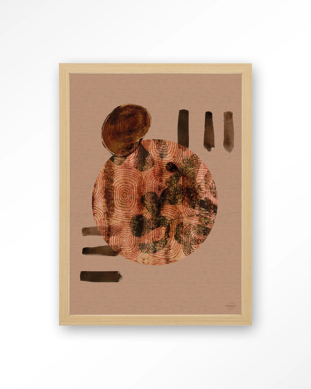 Wabi-Sabi Lifelines – abstract cirkel in terracotta – Art print – Hout naturel