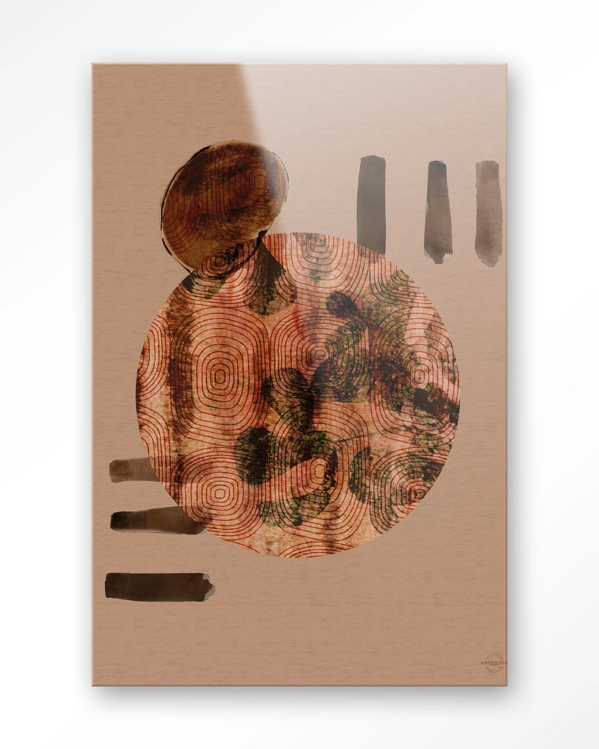 Wabi-Sabi Lifelines – abstract cirkel in terracotta – Glas – Blinde montage