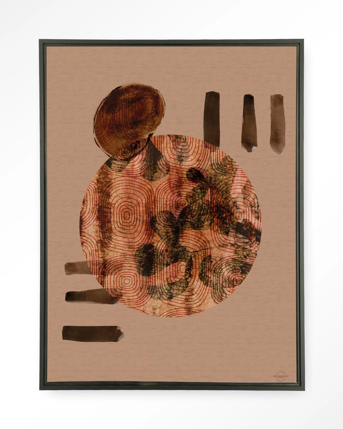Wabi-Sabi Lifelines – abstract cirkel in terracotta – Wandkleed – Floating frame – zwart
