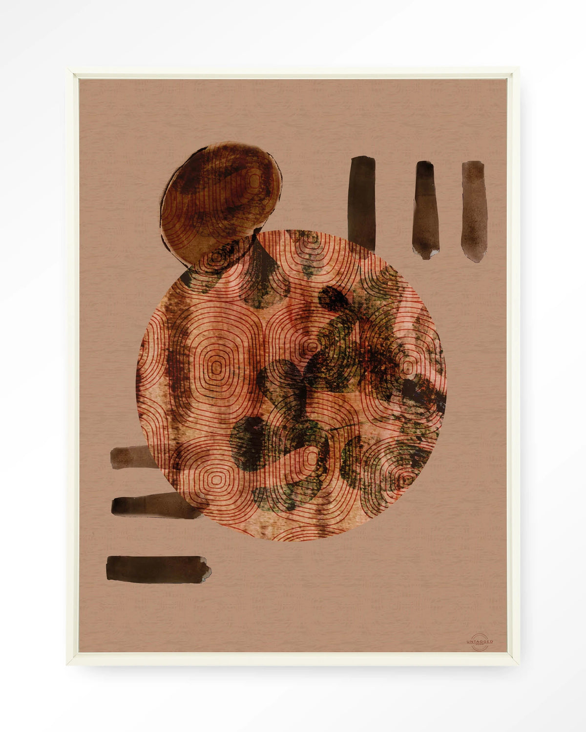 Wabi-Sabi Lifelines – abstract cirkel in terracotta – Wandkleed – Floating frame – wit