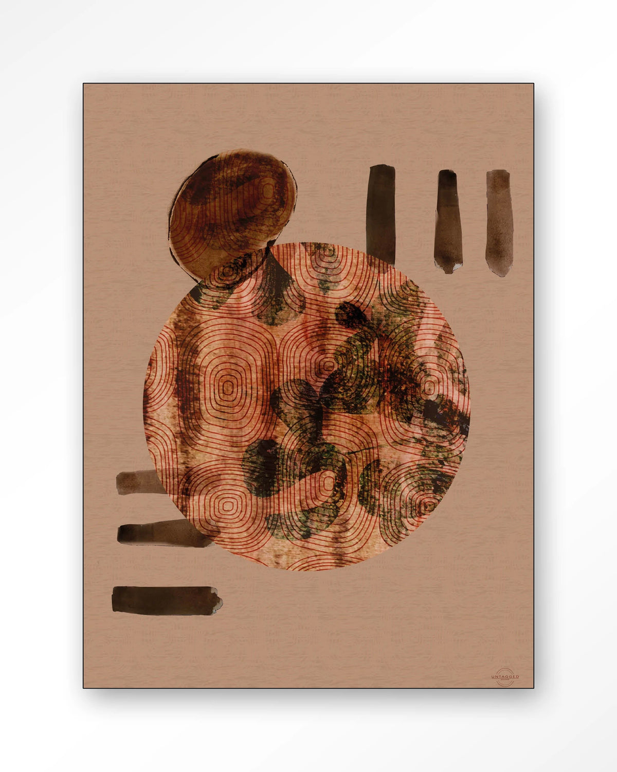 Wabi-Sabi Lifelines – abstract cirkel in terracotta – Wandkleed – Frame – zwart
