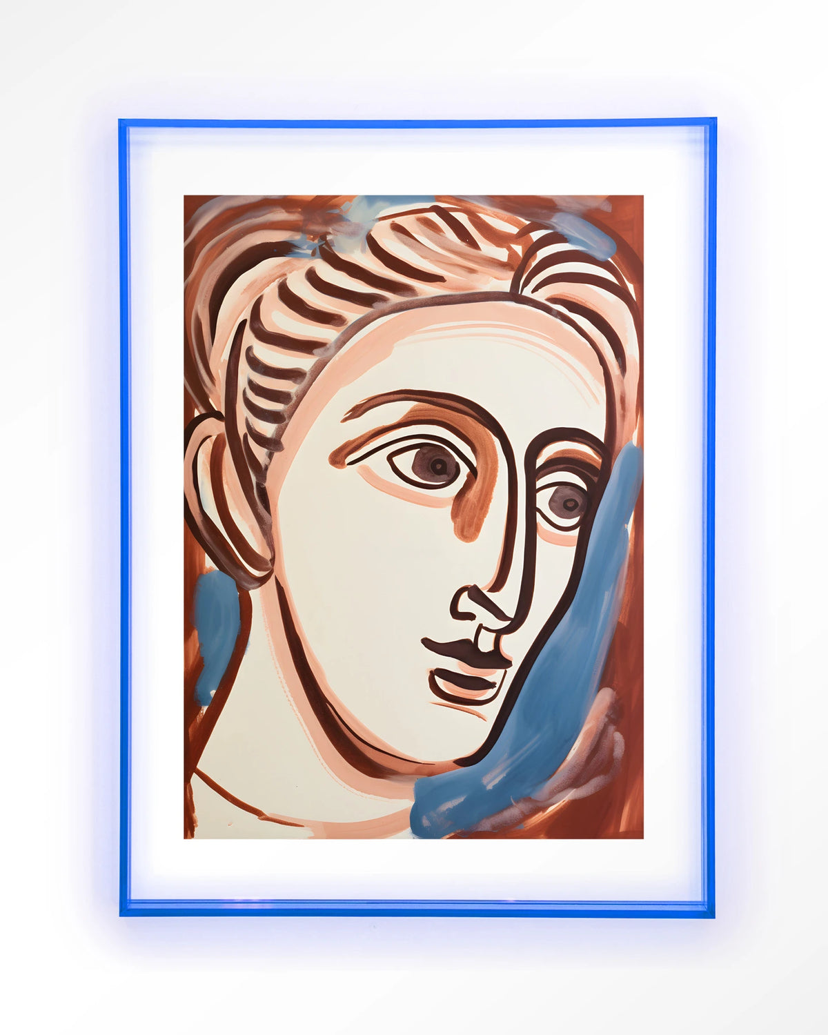 Hera – lijntekening van gezicht – Art print – Acryl lichtblauw