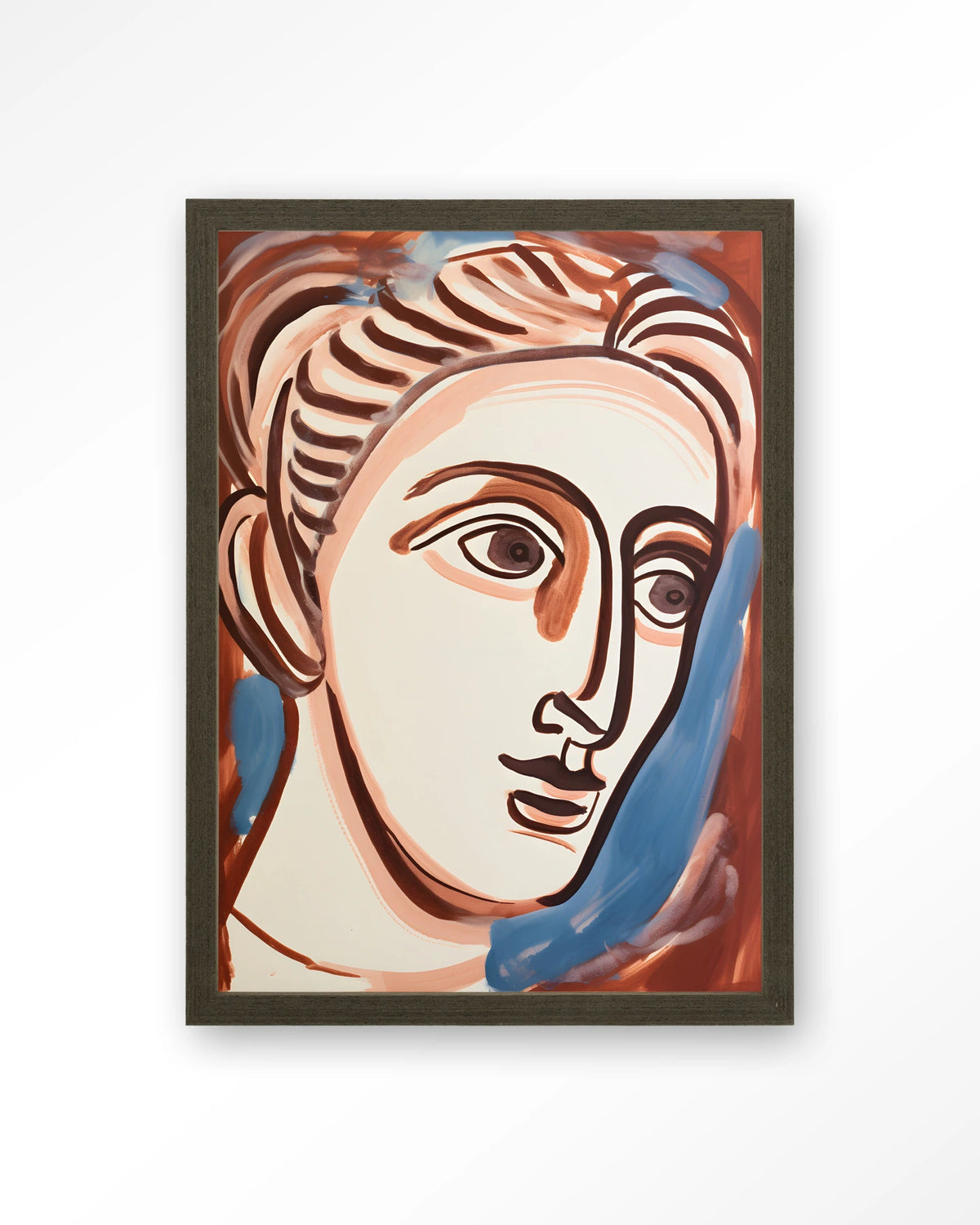 Hera – lijntekening van gezicht – Art print – Hout donkerbruin