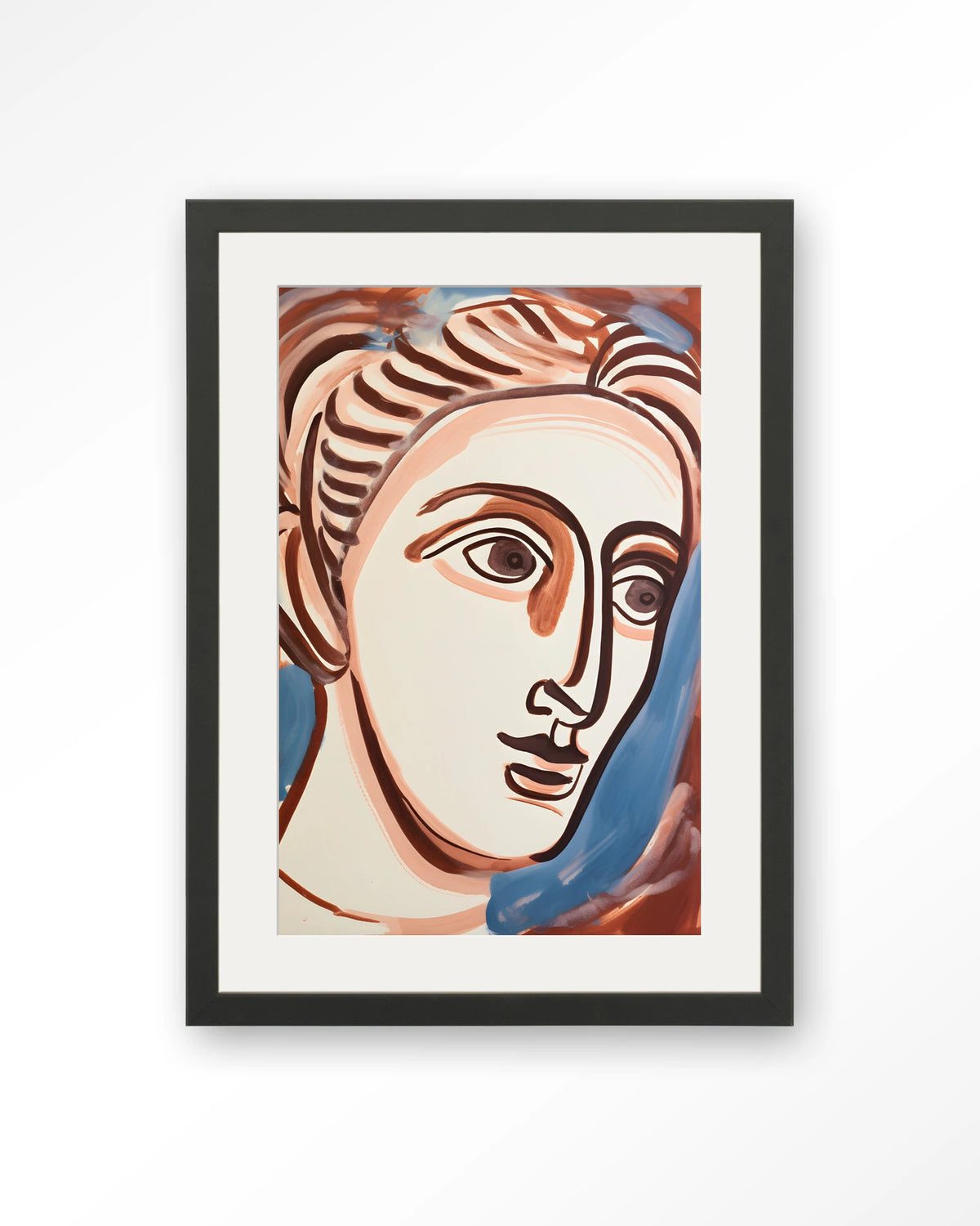 Hera – lijntekening van gezicht – Art print – Hout zwart + passe-partout