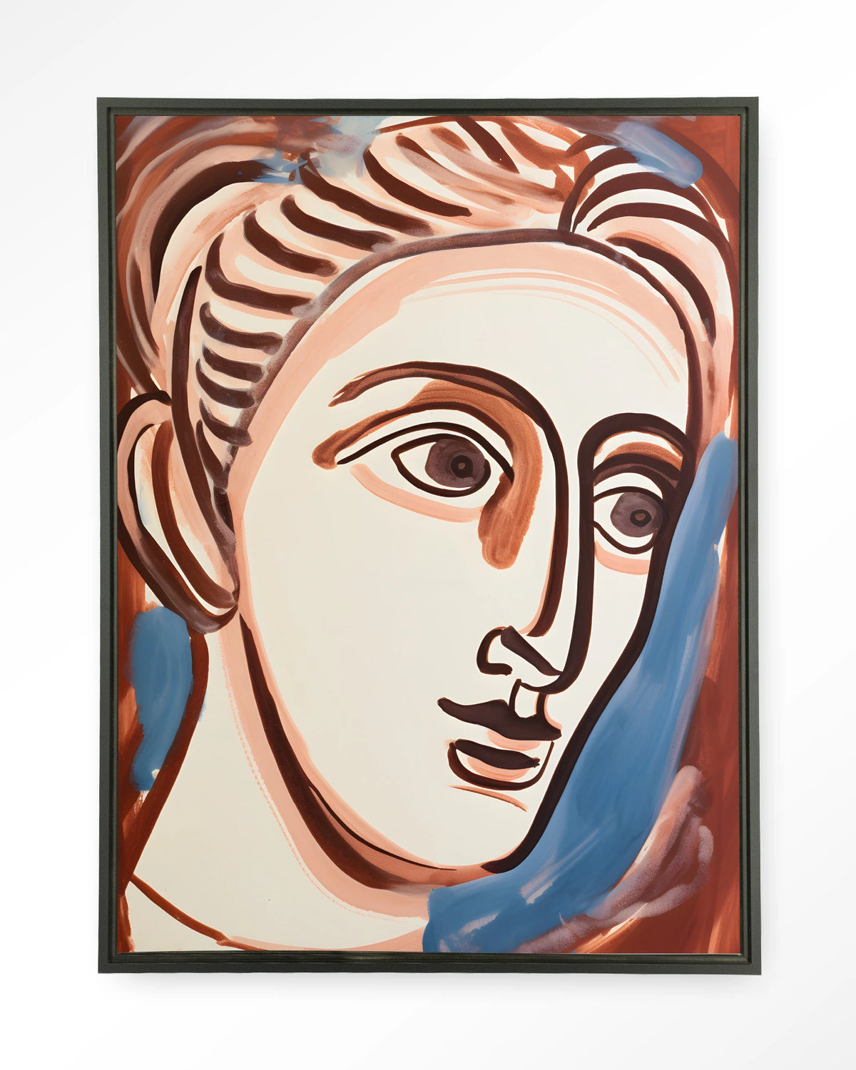 Hera – lijntekening van gezicht – Wandkleed – Floating frame – zwart