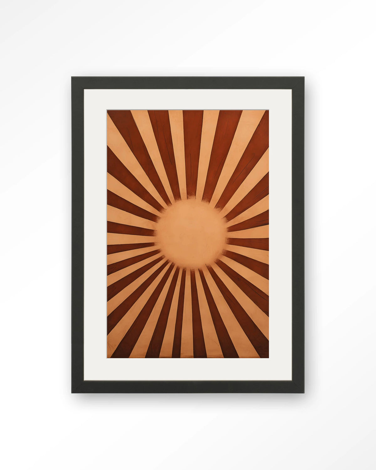 Sunny Side – zonnestralen in bruin – Art print – Hout zwart + passe-partout