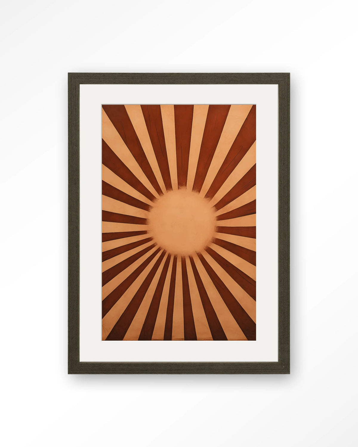 Sunny Side – zonnestralen in bruin – Art print – Hout donkerbruin + passe-partout