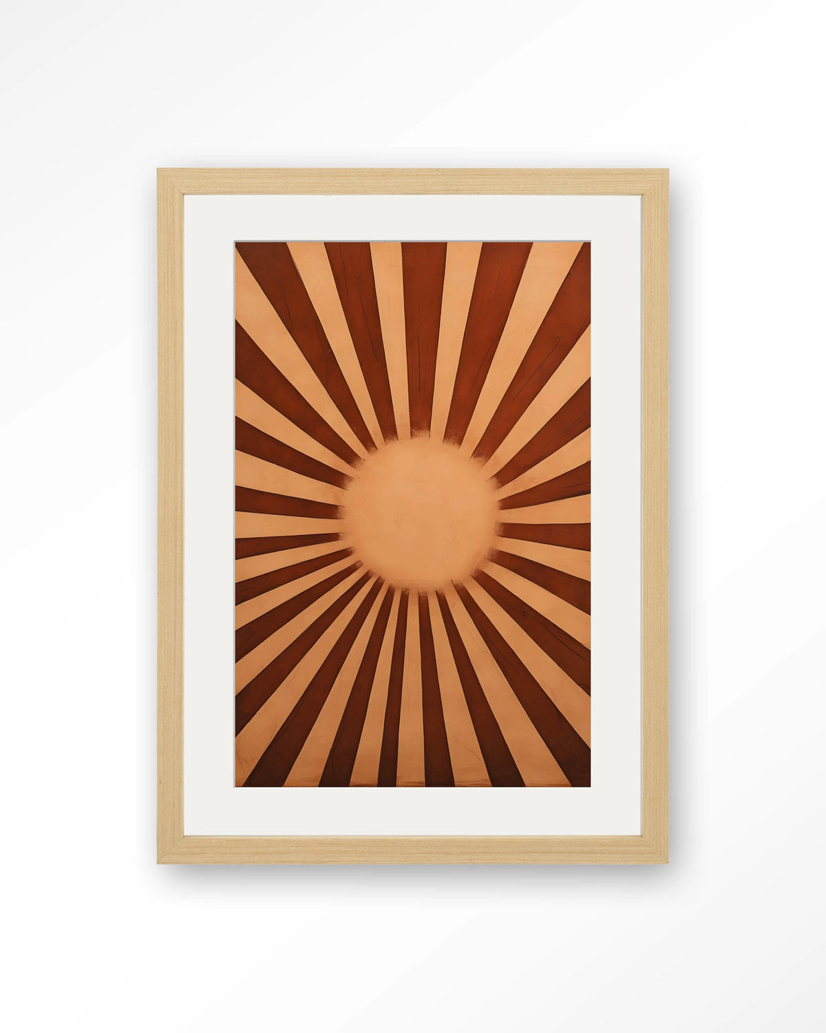 Sunny Side – zonnestralen in bruin – Art print – Hout naturel + passe-partout