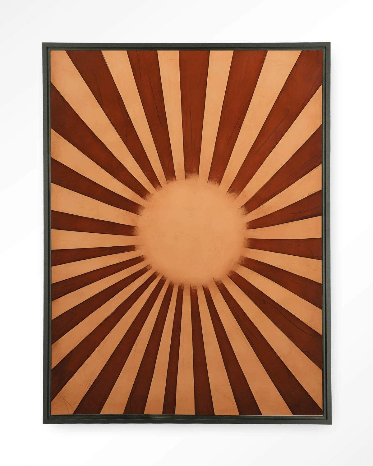 Sunny Side – zonnestralen in bruin – Wandkleed – Floating frame – zwart