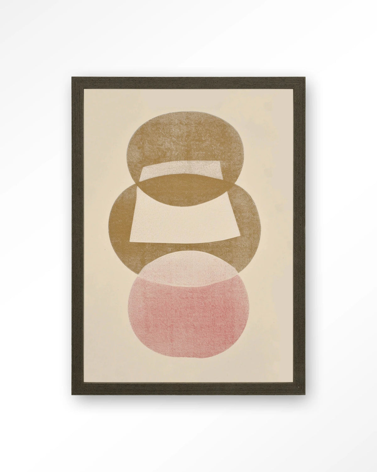 Figuras 1 – abstract in beige en roze – Art print – Hout donkerbruin