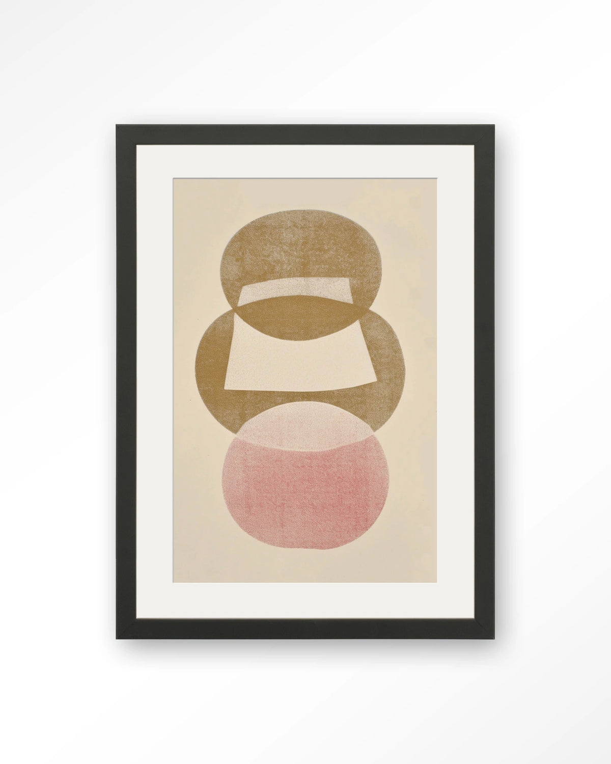 Figuras 1 – abstract in beige en roze – Art print – Hout zwart + passe-partout