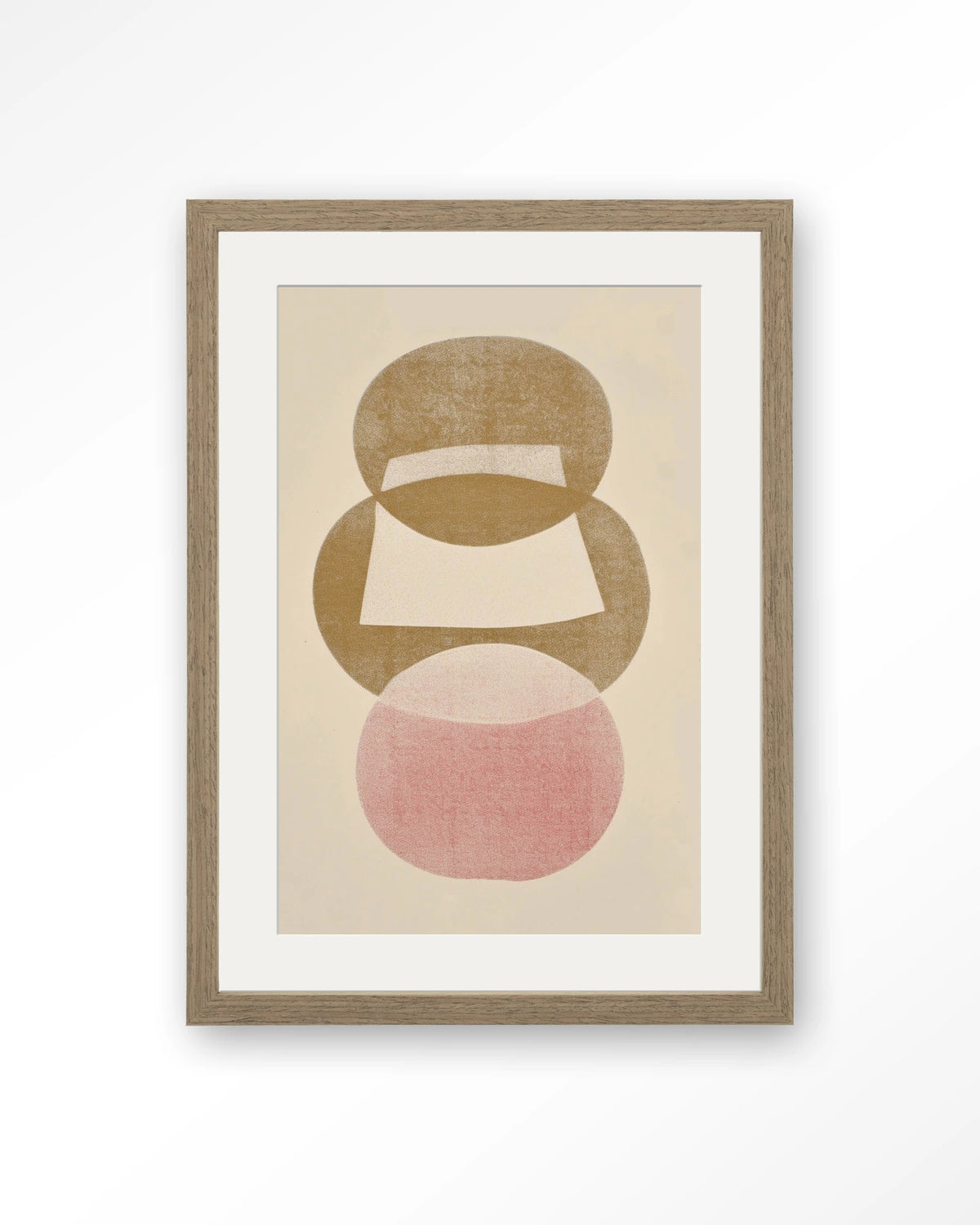 Figuras 1 – abstract in beige en roze – Art print – Hout bruin + passe-partout