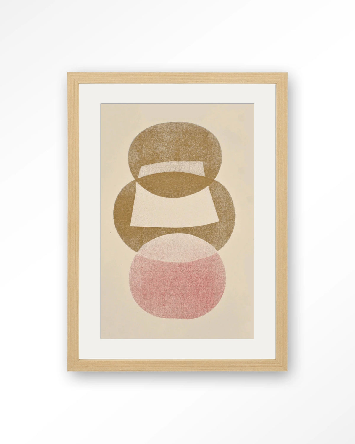 Figuras 1 – abstract in beige en roze – Art print – Hout naturel + passe-partout