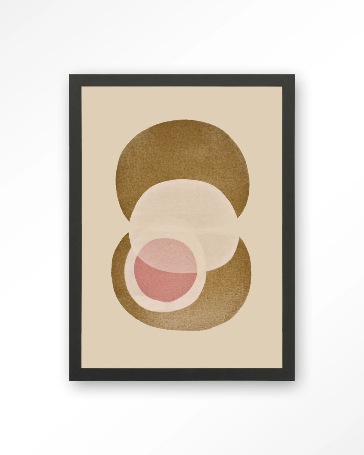 Figuras 2 – abstracte cirkels in beige en roze – Art print – Hout zwart