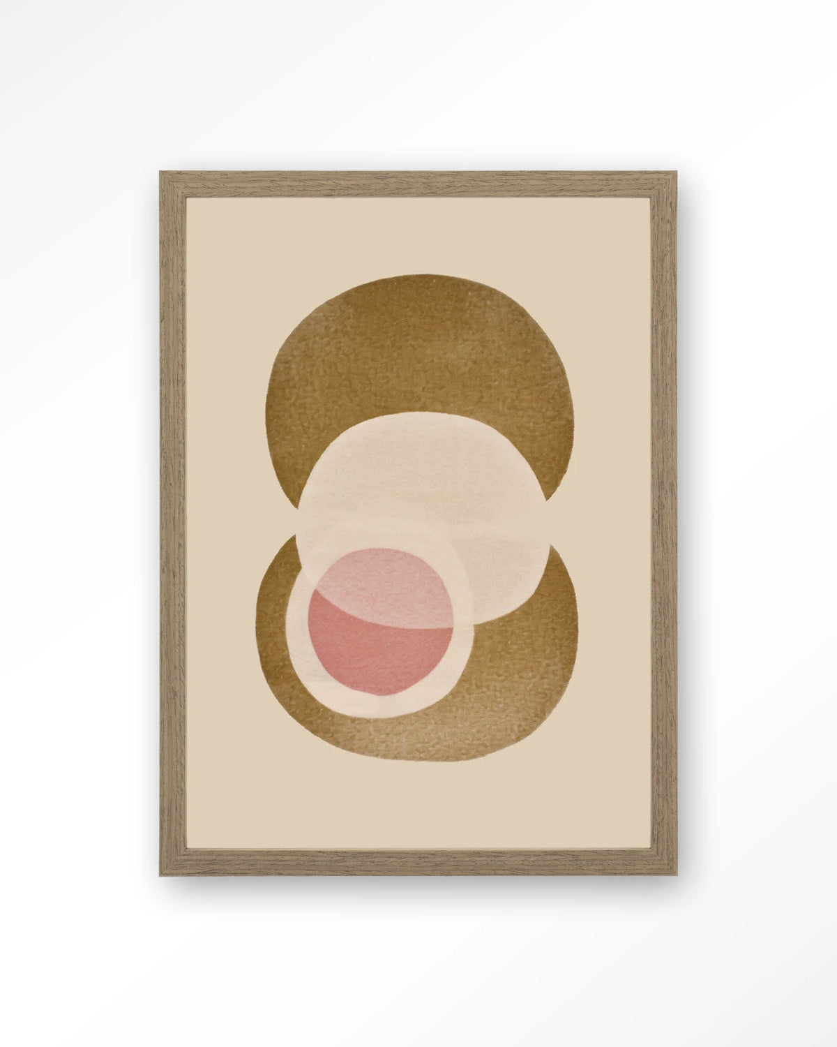 Figuras 2 – abstracte cirkels in beige en roze – Art print – Hout bruin