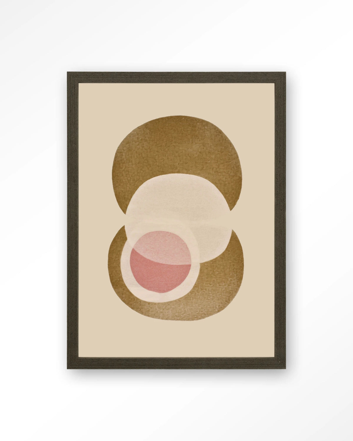 Figuras 2 – abstracte cirkels in beige en roze – Art print – Hout donkerbruin