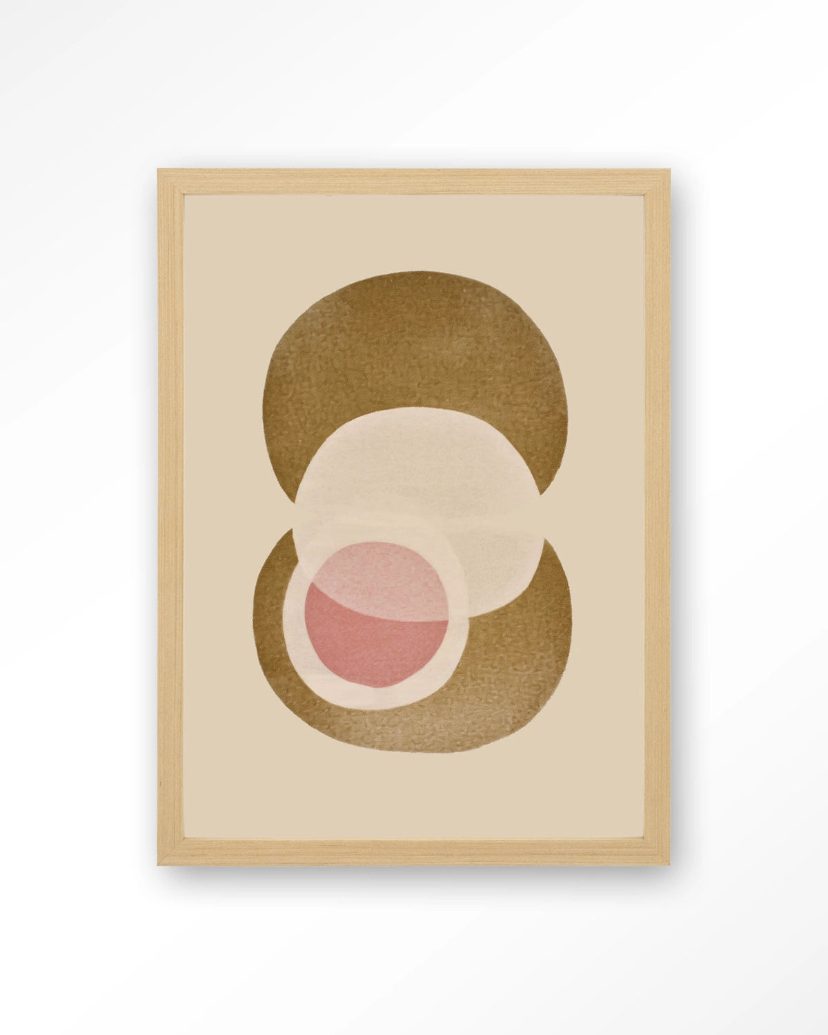 Figuras 2 – abstracte cirkels in beige en roze – Art print – Hout naturel