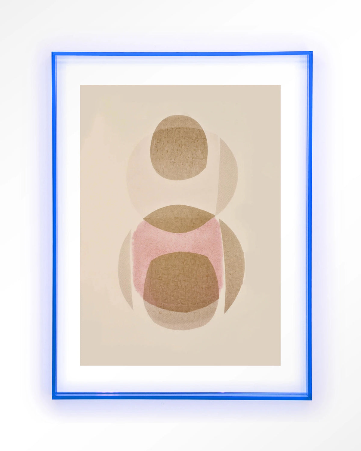Figuras 3 – abstract met cirkels in beige en roze – Art print – Acryl lichtblauw