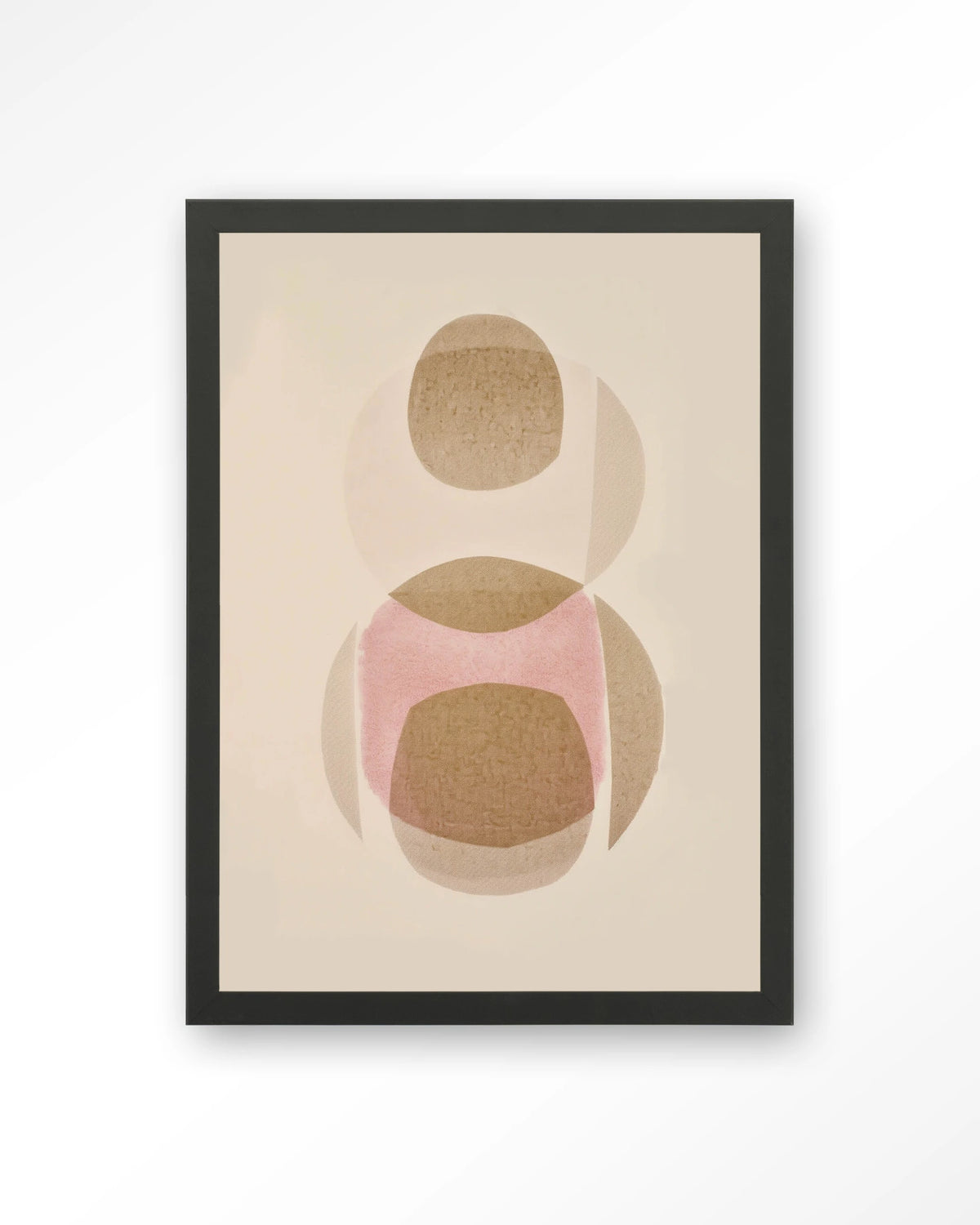 Figuras 3 – abstract met cirkels in beige en roze – Art print – Hout zwart