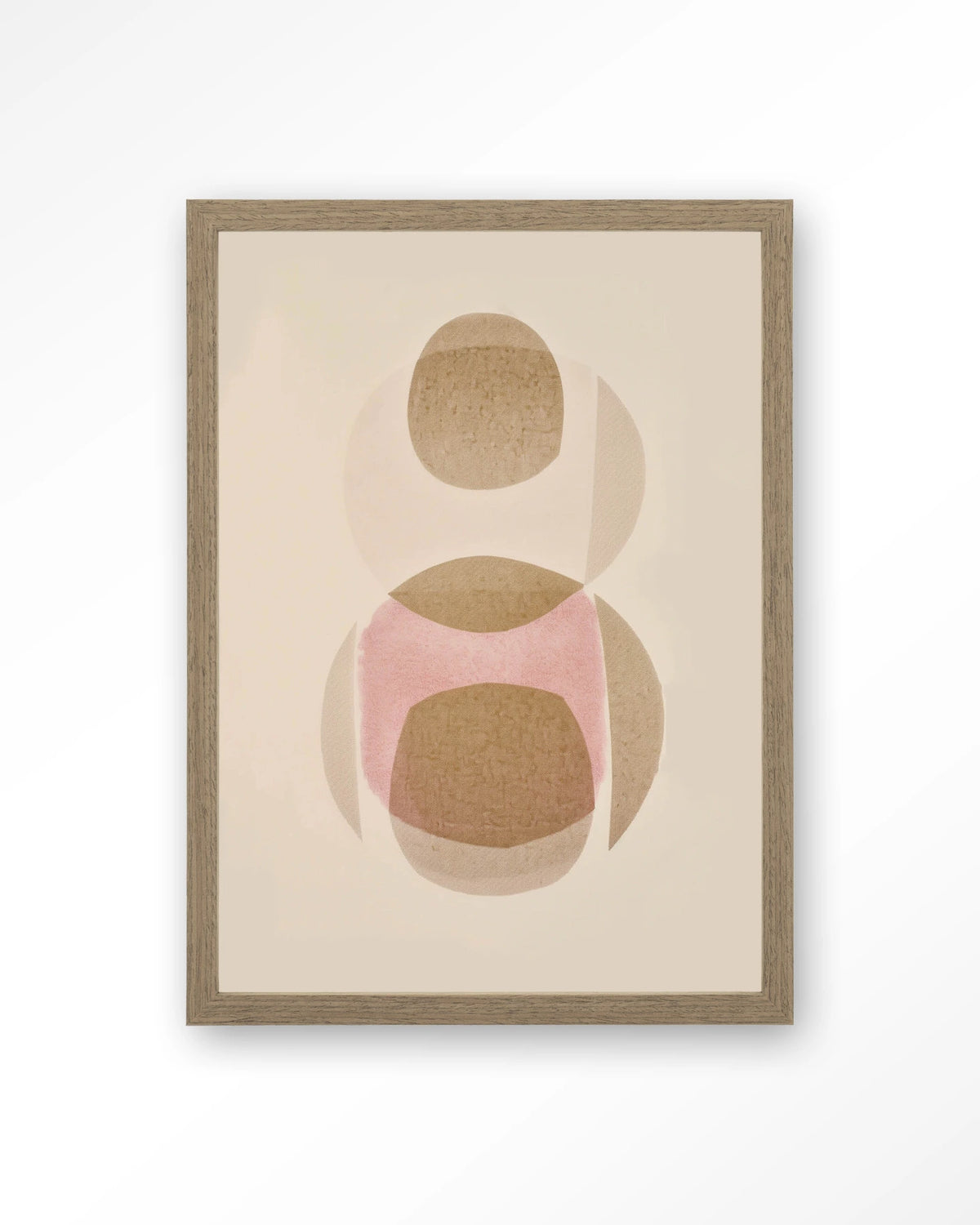 Figuras 3 – abstract met cirkels in beige en roze – Art print – Hout bruin