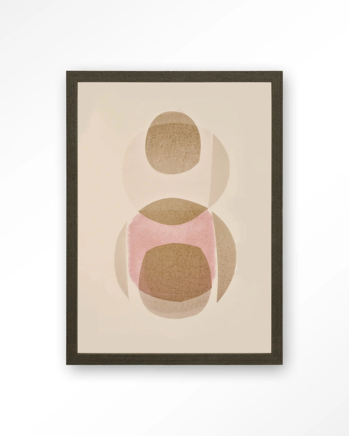Figuras 3 – abstract met cirkels in beige en roze – Art print – Hout donkerbruin