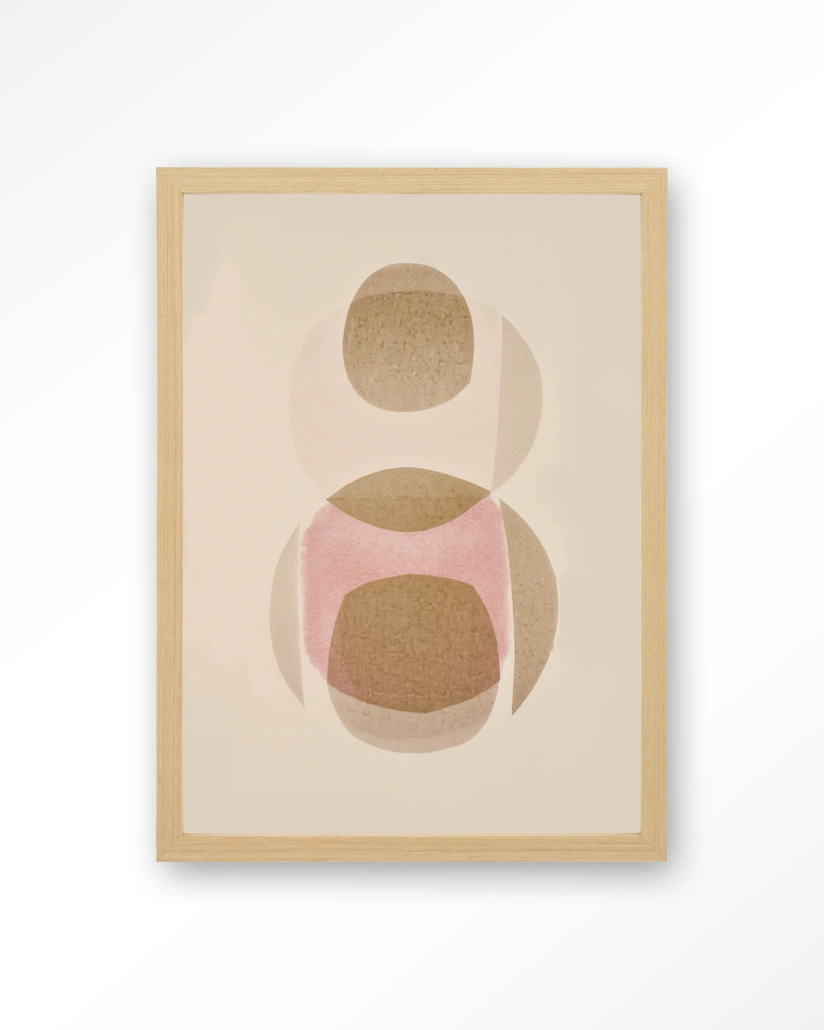 Figuras 3 – abstract met cirkels in beige en roze – Art print – Hout naturel