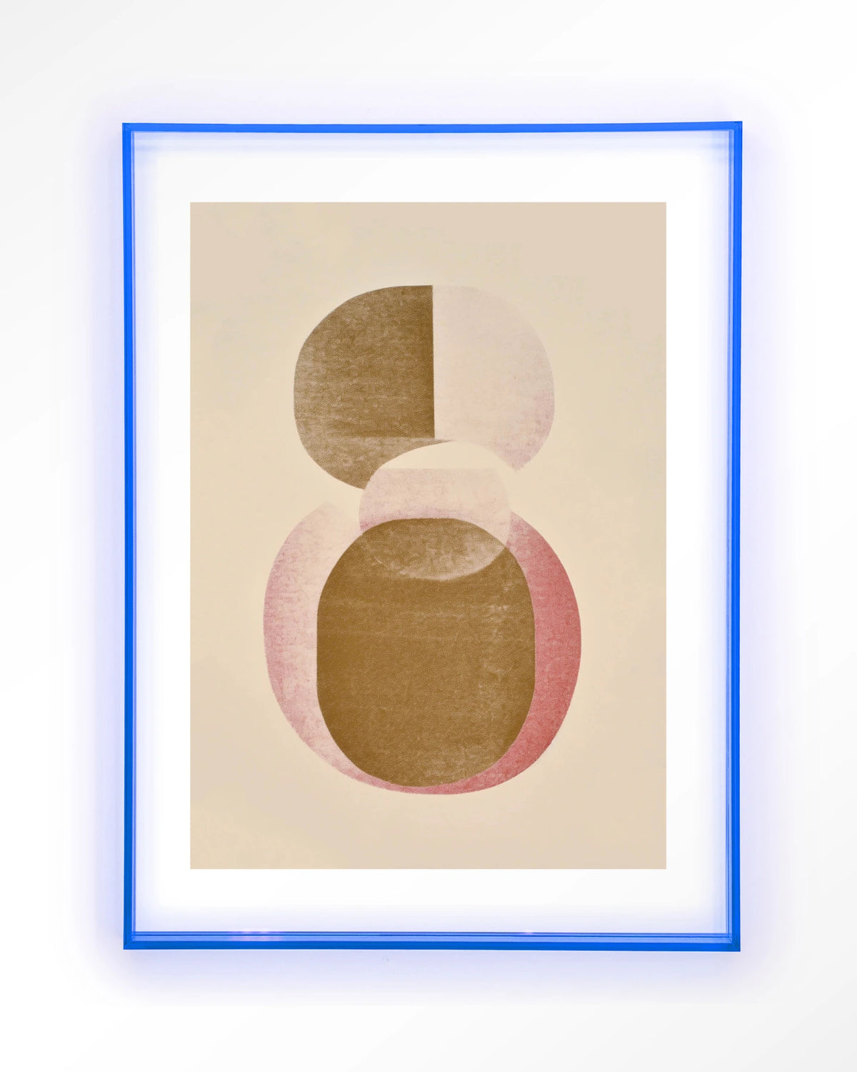 Figuras 4 – abstract in beige en goud met cirkels – Art print – Acryl lichtblauw