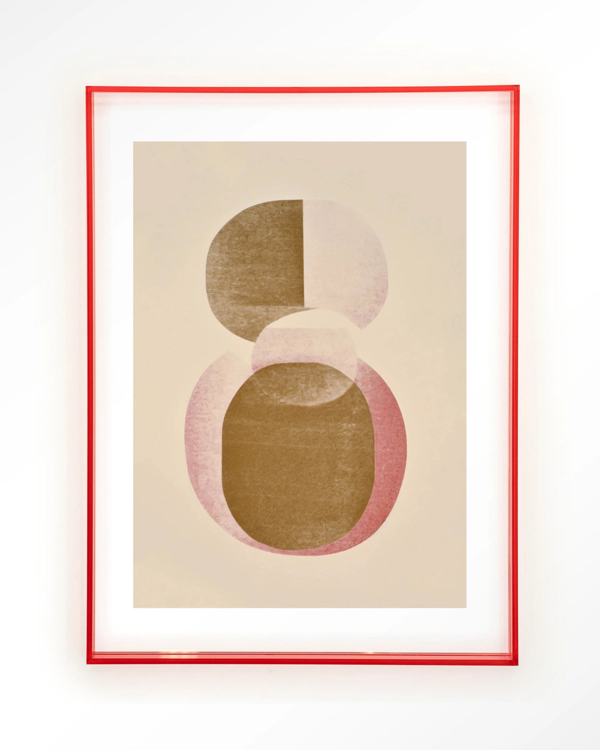 Figuras 4 – abstract in beige en goud met cirkels – Art print – Acryl roze