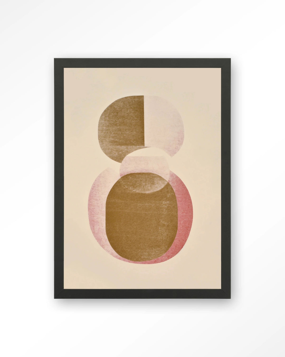 Figuras 4 – abstract in beige en goud met cirkels – Art print – Hout zwart