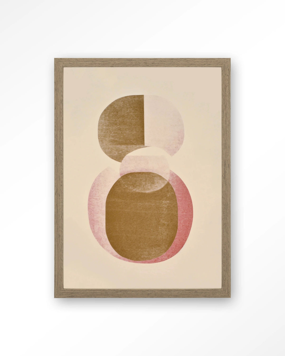 Figuras 4 – abstract in beige en goud met cirkels – Art print – Hout bruin