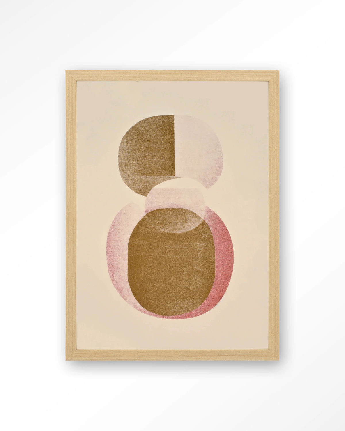 Figuras 4 – abstract in beige en goud met cirkels – Art print – Hout naturel