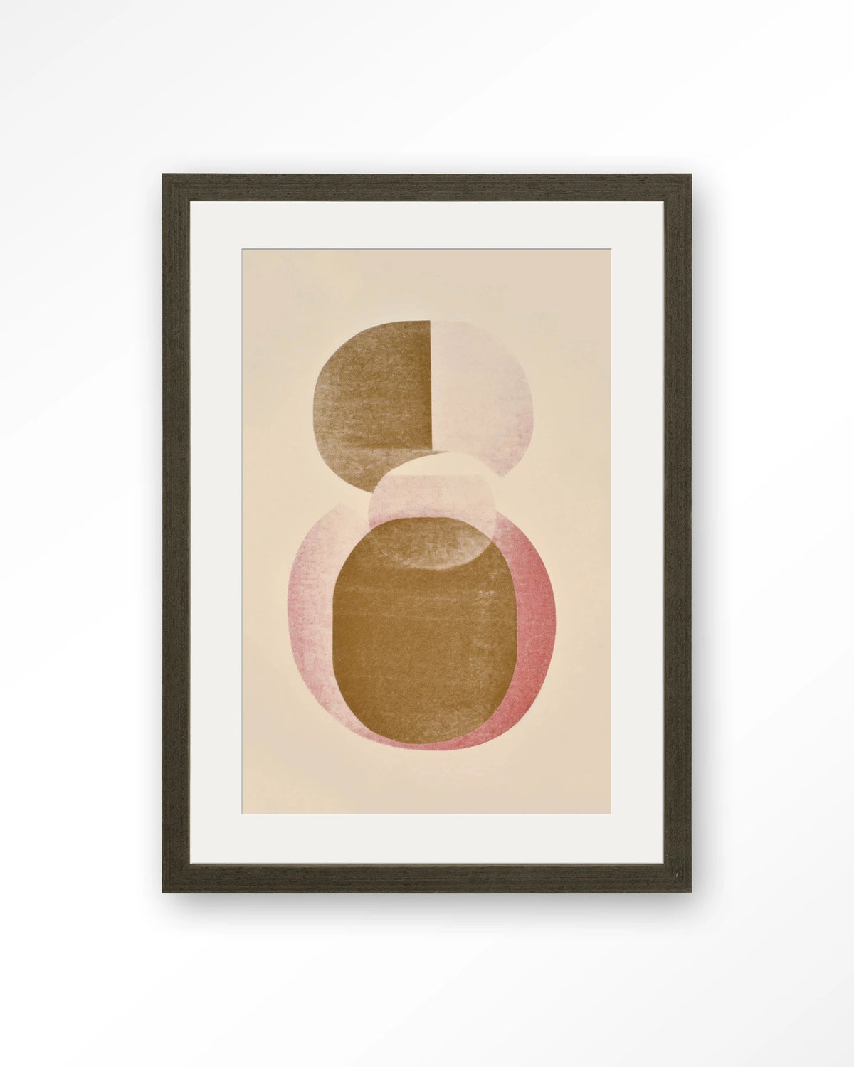 Figuras 4 – abstract in beige en goud met cirkels – Art print – Hout donkerbruin + passe-partout