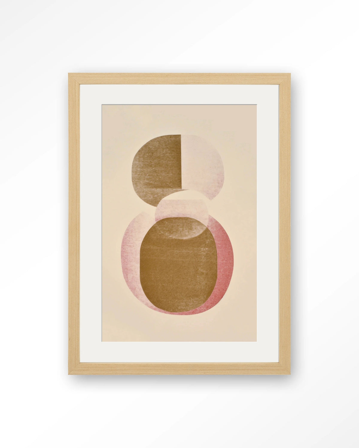 Figuras 4 – abstract in beige en goud met cirkels – Art print – Hout naturel + passe-partout