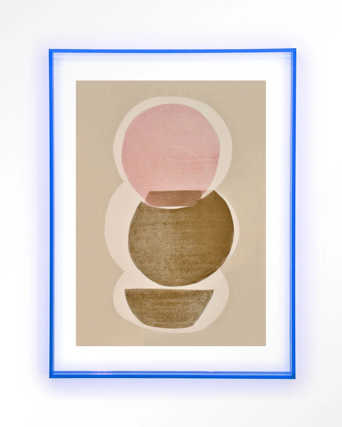 Figuras 5 – abstracte cirkels in roze en olijfgroen – Art print – Acryl lichtblauw