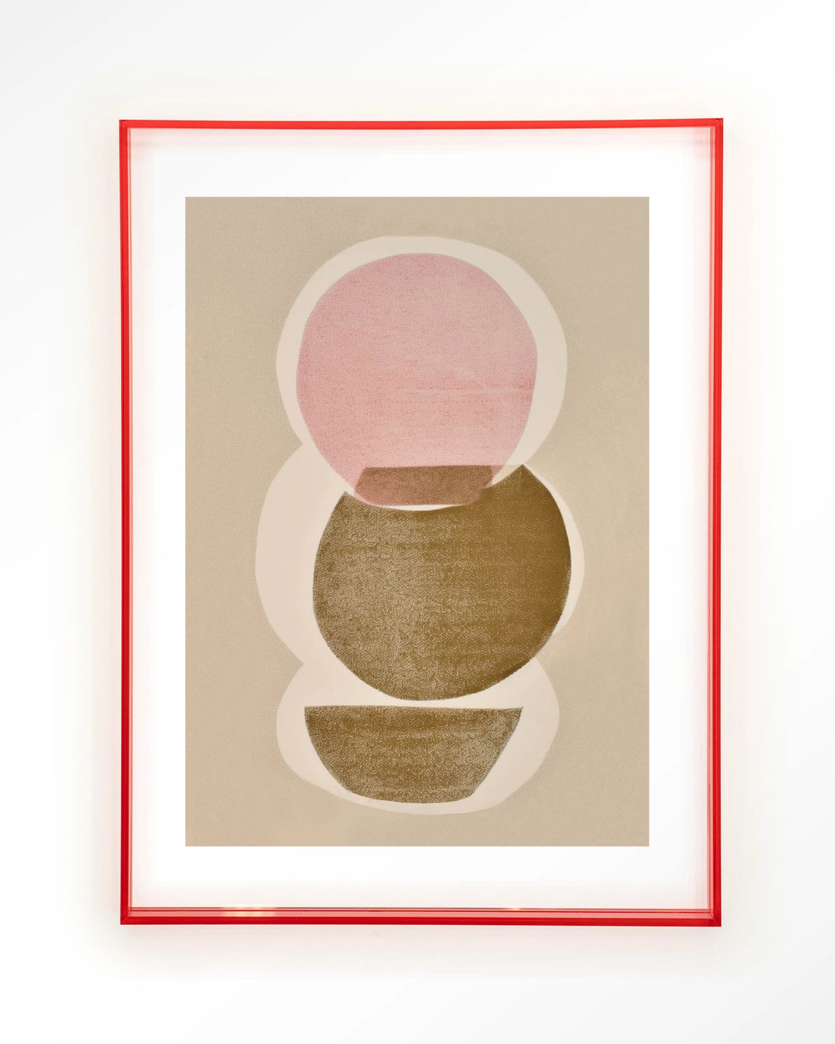 Figuras 5 – abstracte cirkels in roze en olijfgroen – Art print – Acryl roze
