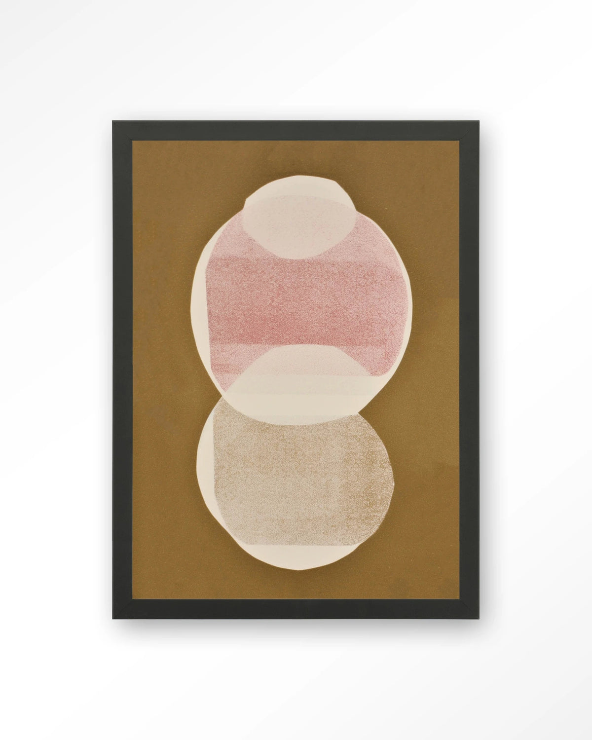 Figuras 6 – abstracte cirkels in roze en goud – Art print – Hout zwart