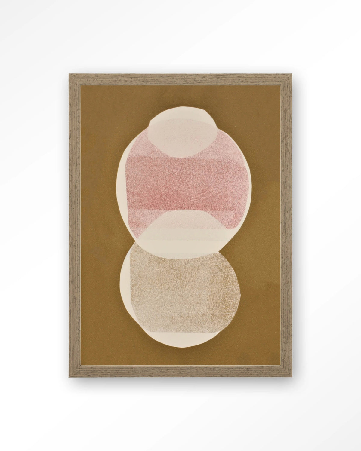 Figuras 6 – abstracte cirkels in roze en goud – Art print – Hout bruin