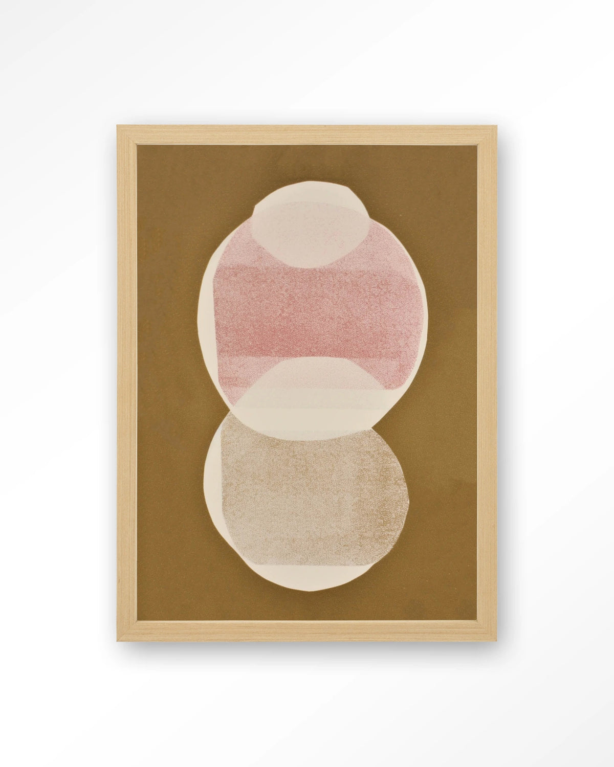 Figuras 6 – abstracte cirkels in roze en goud – Art print – Hout naturel