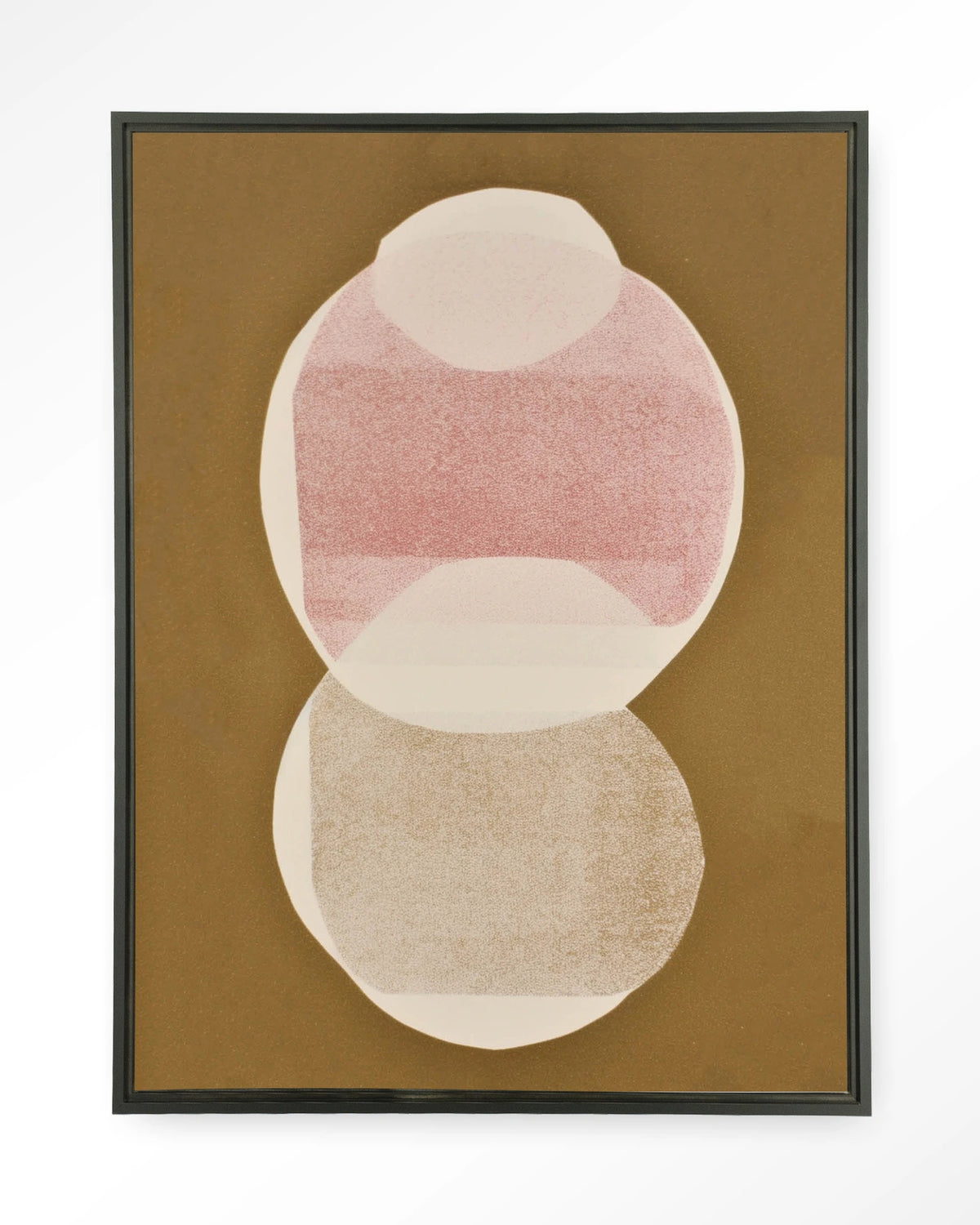 Figuras 6 – abstracte cirkels in roze en goud – Wandkleed – Floating frame – zwart
