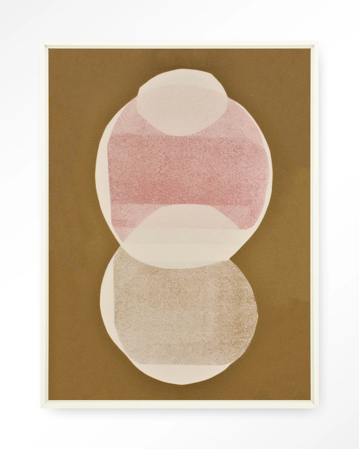 Figuras 6 – abstracte cirkels in roze en goud – Wandkleed – Floating frame – wit