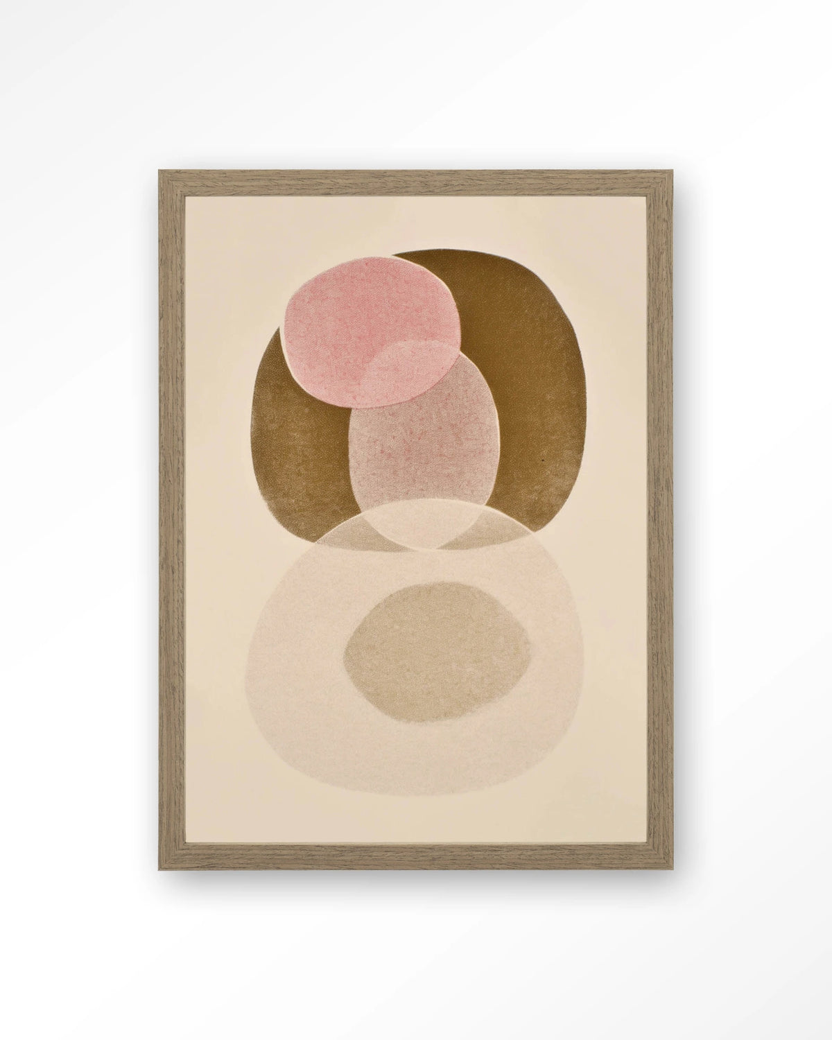 Figuras 7 – abstract cirkels in roze en beige – Art print – Hout bruin