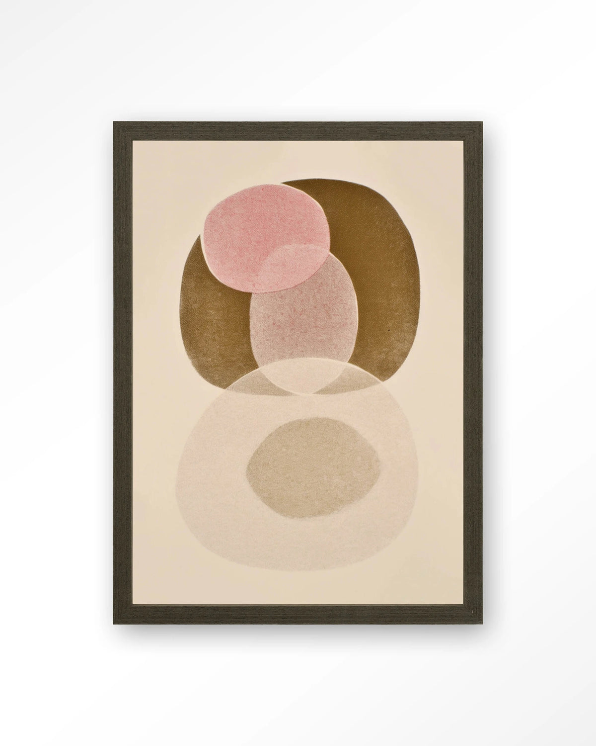 Figuras 7 – abstract cirkels in roze en beige – Art print – Hout donkerbruin