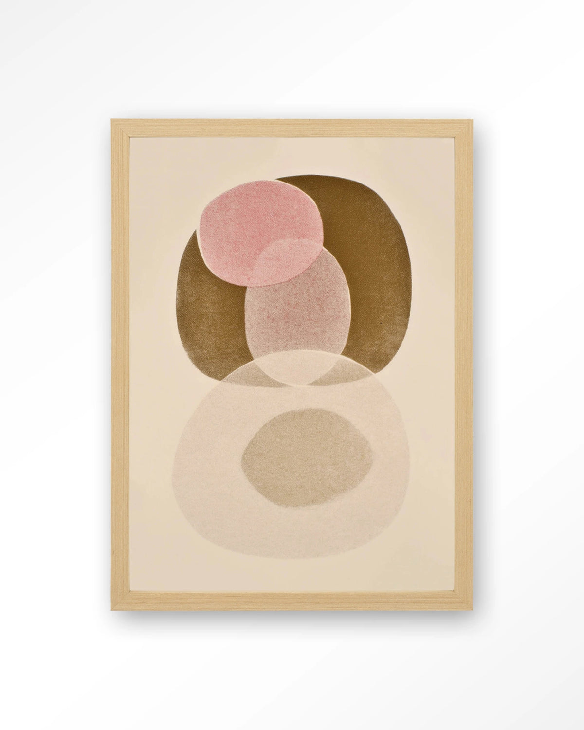 Figuras 7 – abstract cirkels in roze en beige – Art print – Hout naturel