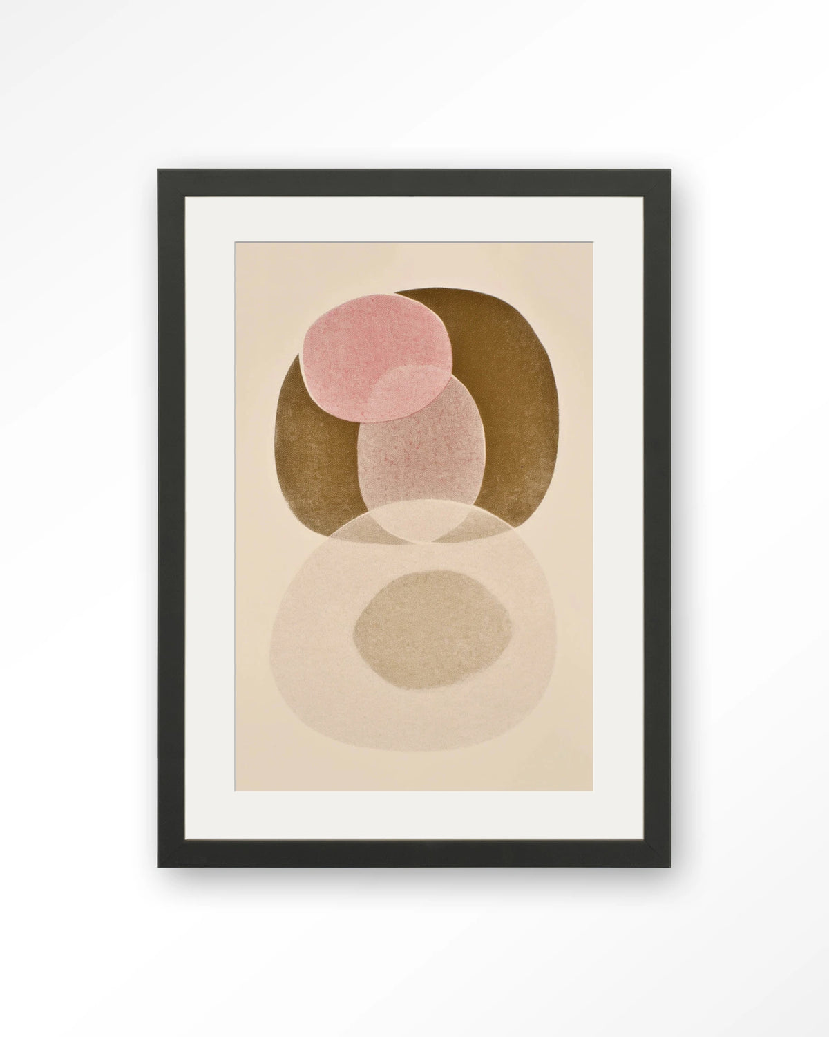 Figuras 7 – abstract cirkels in roze en beige – Art print – Hout zwart + passe-partout