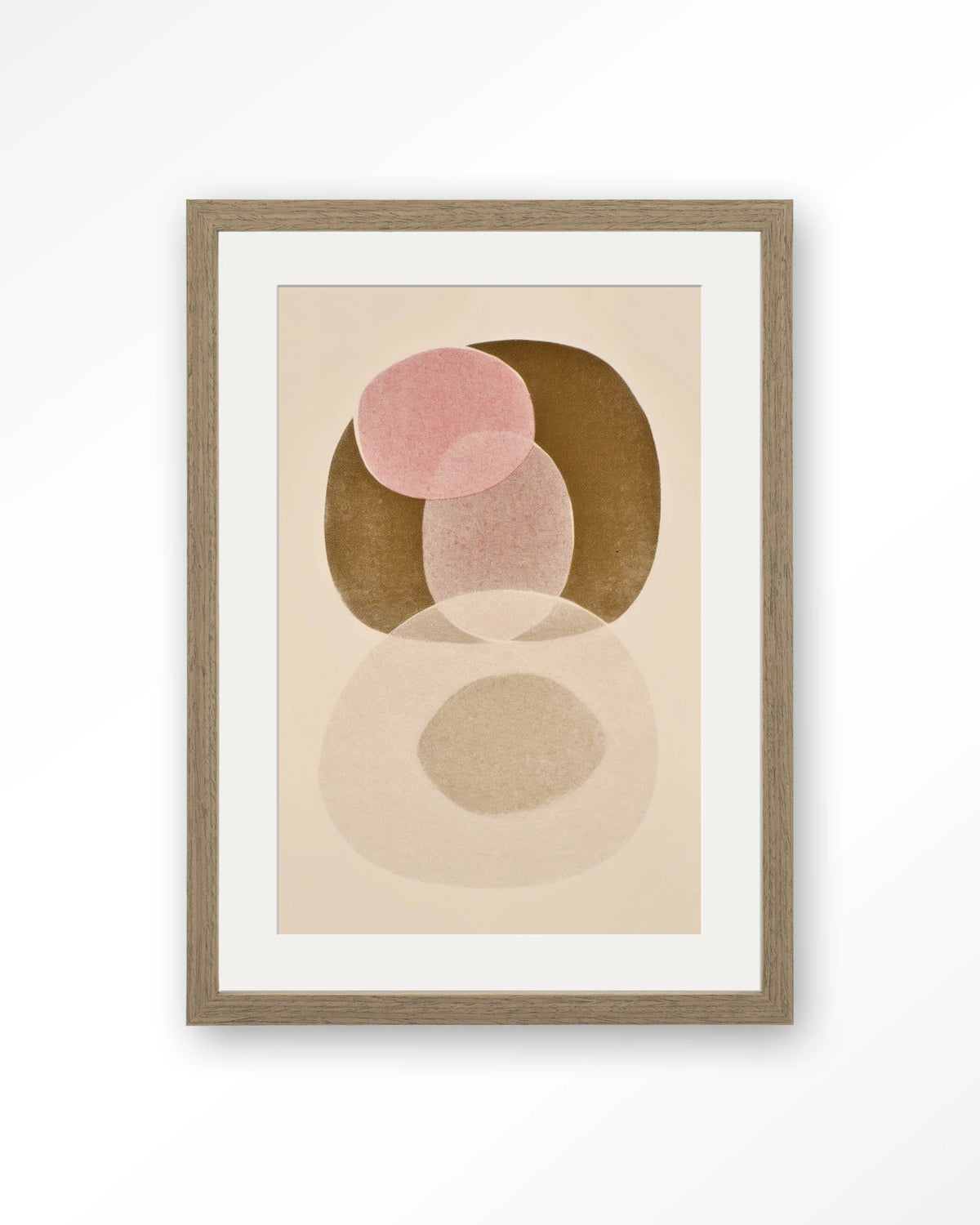 Figuras 7 – abstract cirkels in roze en beige – Art print – Hout bruin + passe-partout